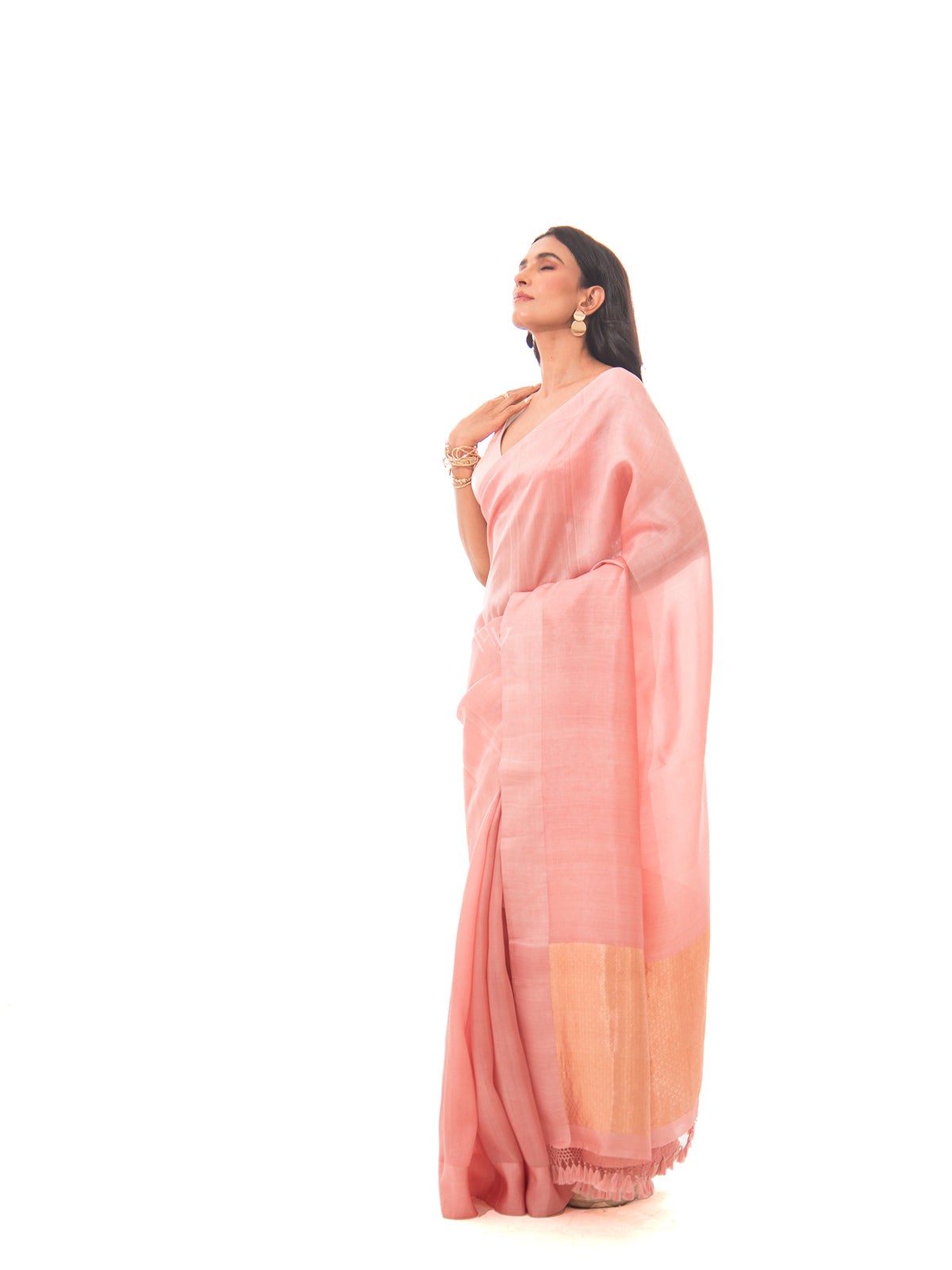 Pastel Peach Plain Silk Handloom Saree - Sacred Weaves