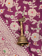 Wine Meenakari Jaal Katan Silk Handloom Banarasi Dupatta - Sacred Weaves