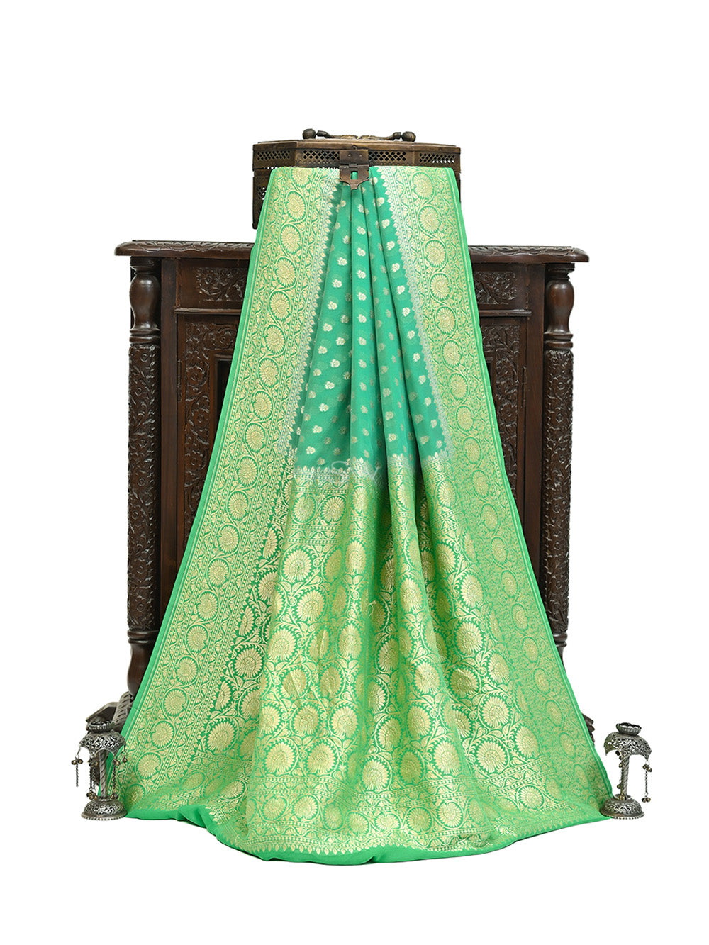 Sea Green Booti Khaddi Georgette Handloom Banarasi Saree