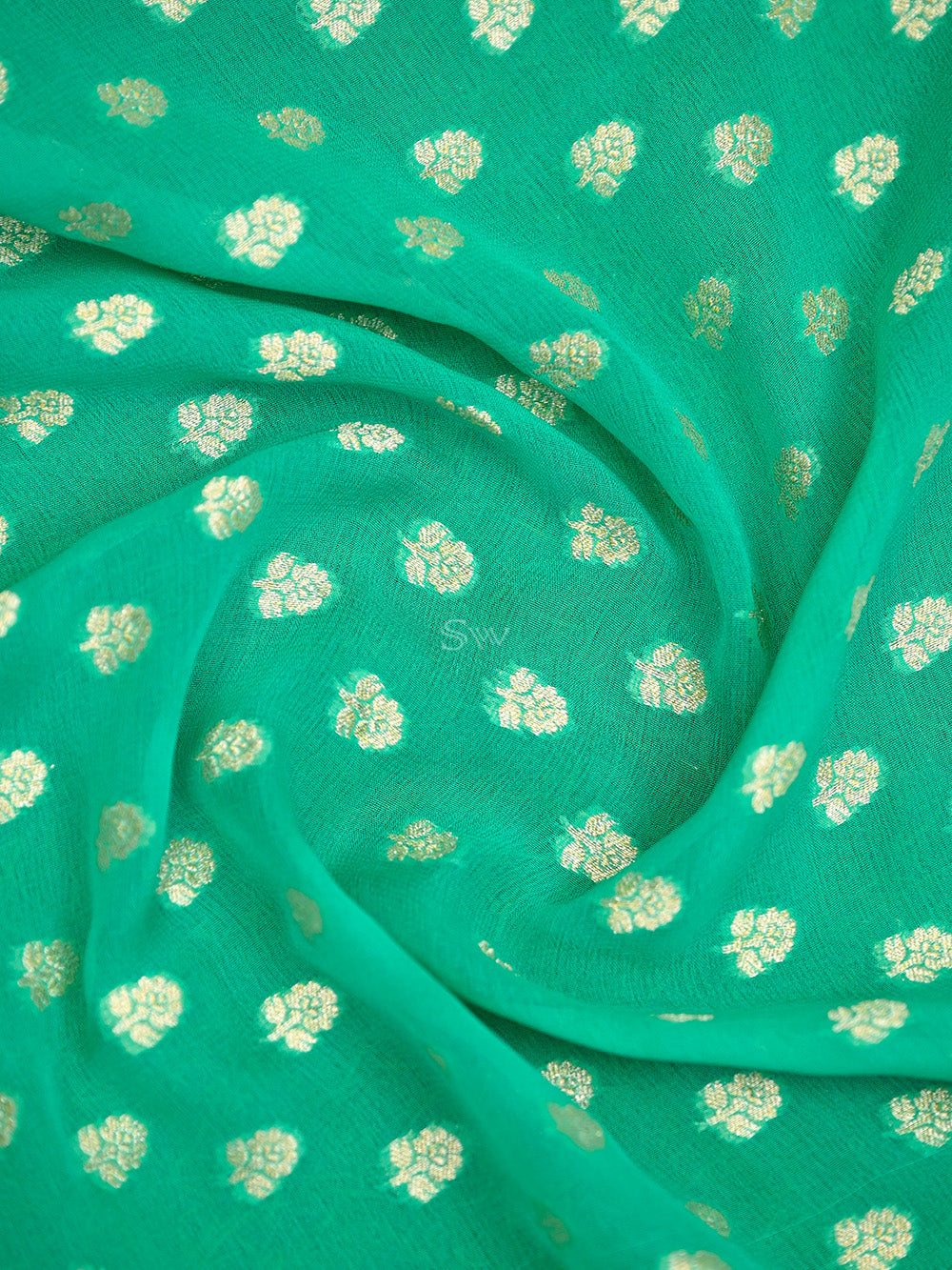 Sea Green Booti Khaddi Georgette Handloom Banarasi Saree - Sacred Weaves