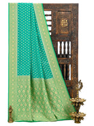 Sea Green Booti Khaddi Georgette Handloom Banarasi Saree - Sacred Weaves