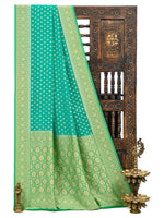 Sea Green Booti Khaddi Georgette Handloom Banarasi Saree - Sacred Weaves