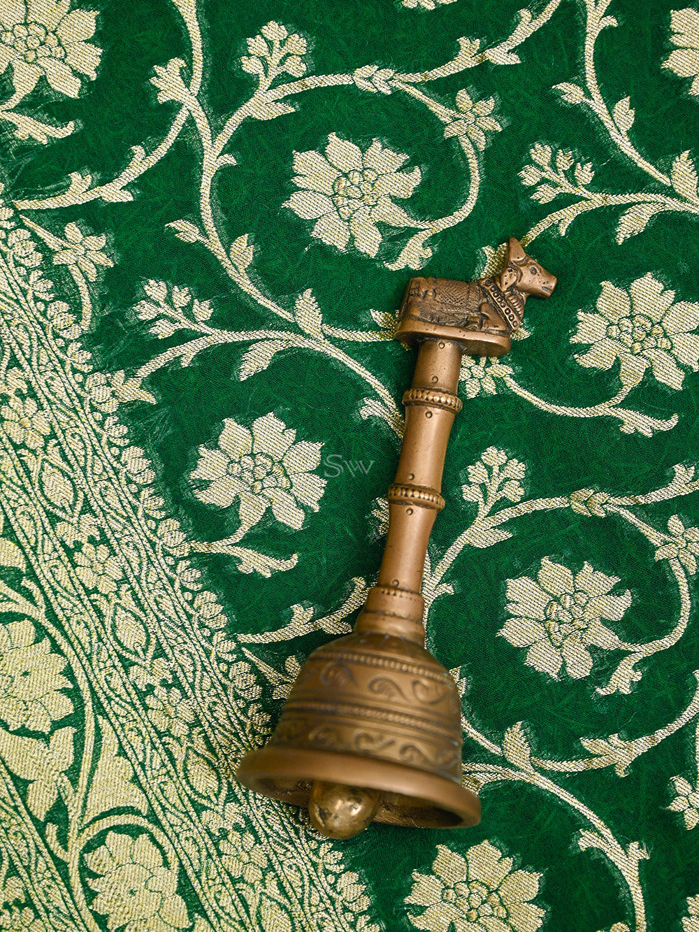 Bottle Green Jaal Khaddi Georgette Handloom Banarasi Saree