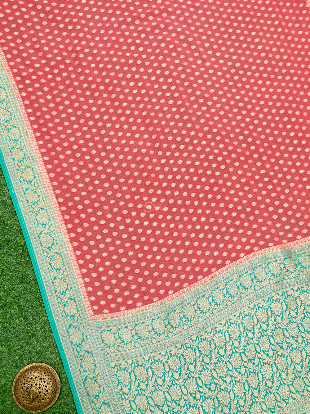Pastel Pink Booti Khaddi Georgette Handloom Banarasi Saree - Sacred Weaves
