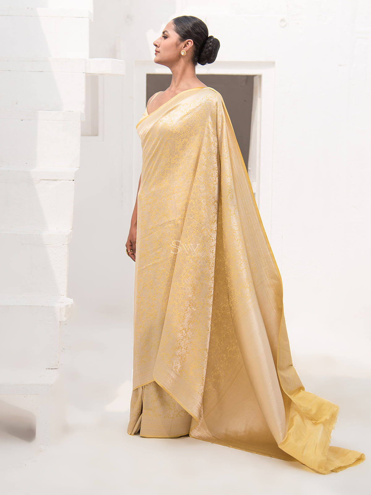 Mustard Shikargah Brocade Handloom Banarasi Saree - Sacred Weaves