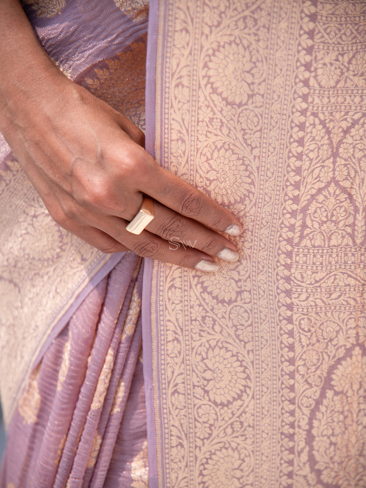 Pastel Purple Pure Crush Tissue Silk Handloom Banarasi Saree