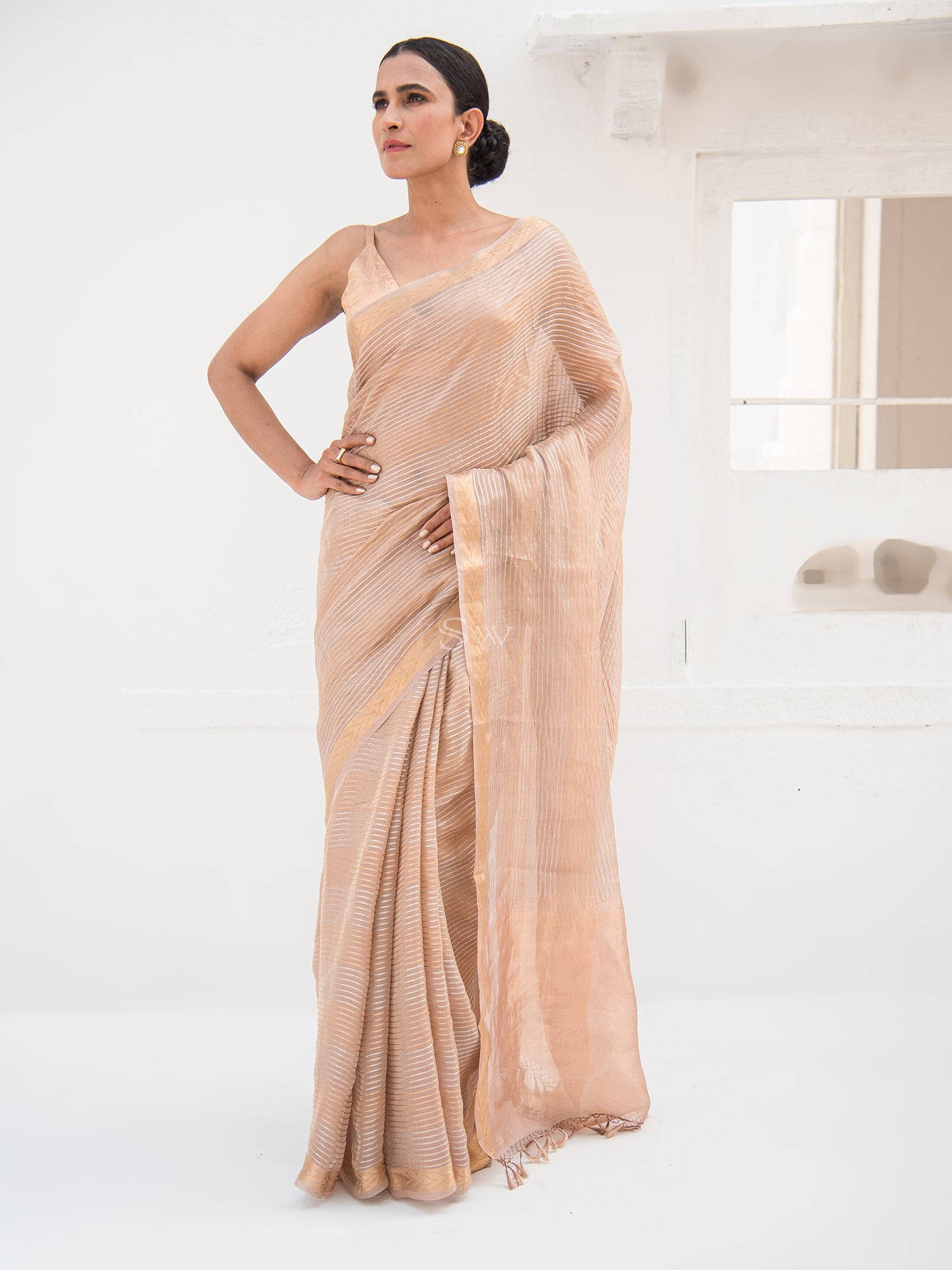 Pastel Brown Tissue Rangkat Handloom Banarasi Saree - Sacred Weaves
