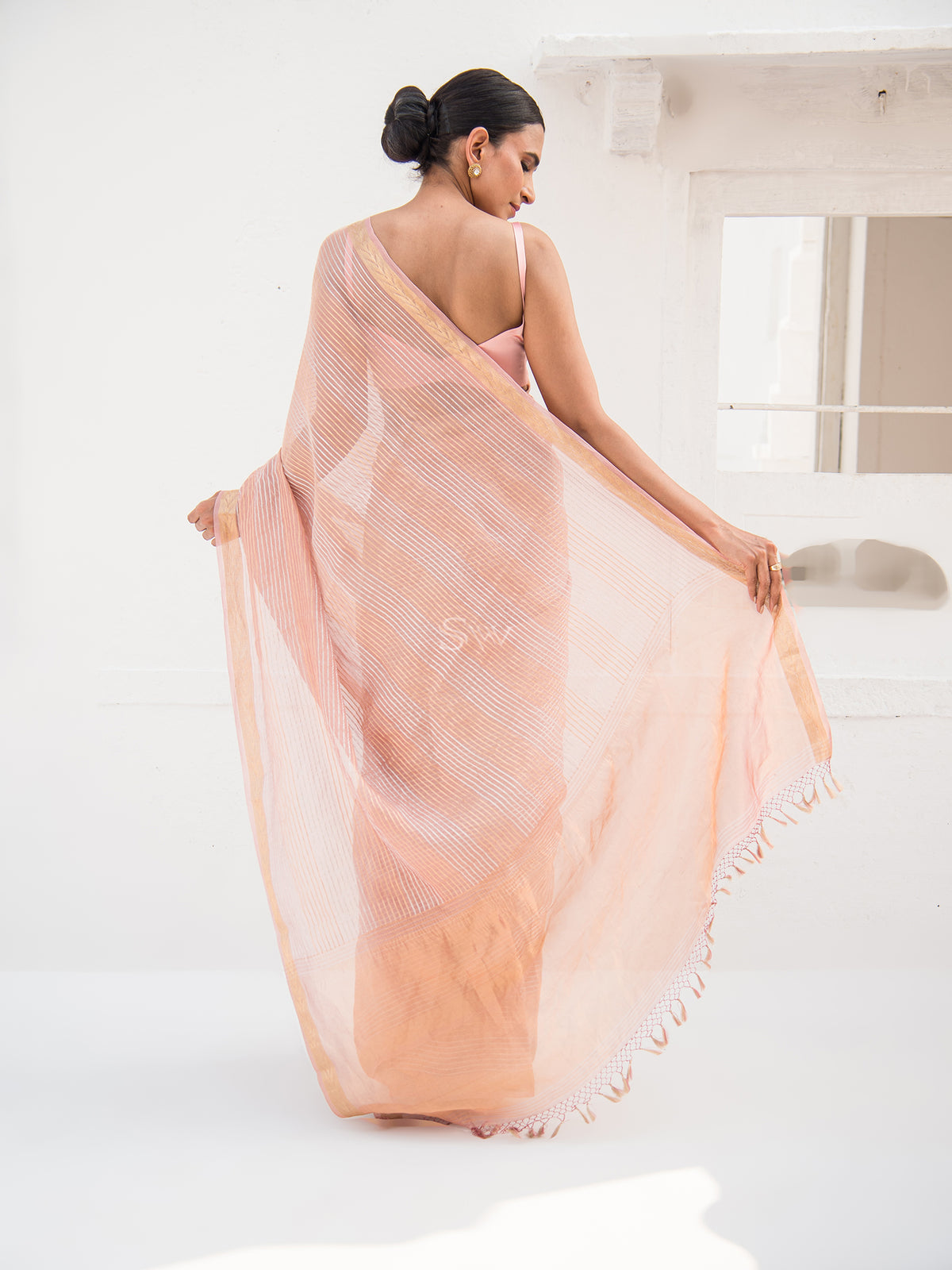 Pastel Pink Tissue Rangkat Handloom Banarasi Saree - Sacred Weaves