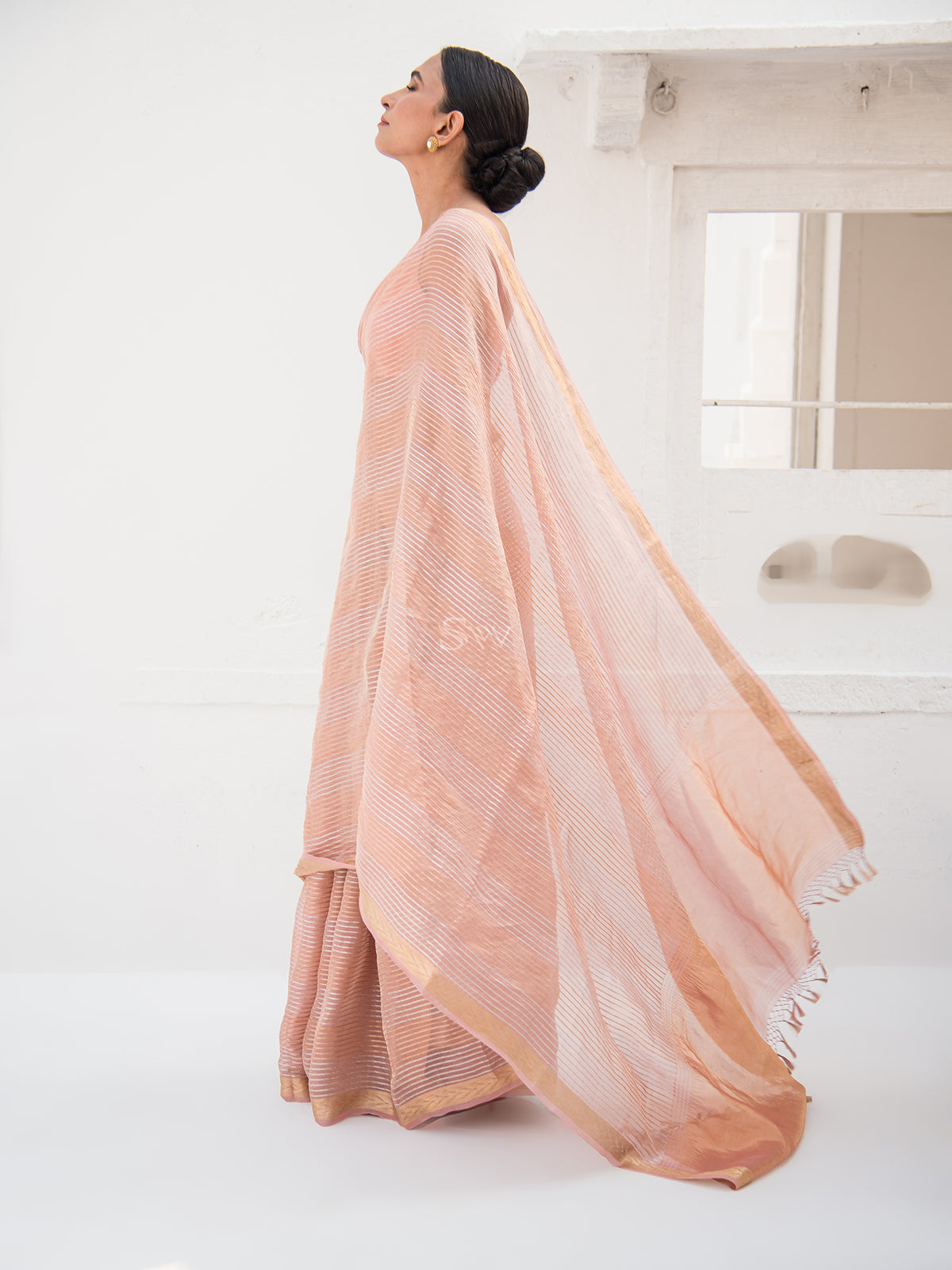 Pastel Pink Tissue Rangkat Handloom Banarasi Saree - Sacred Weaves