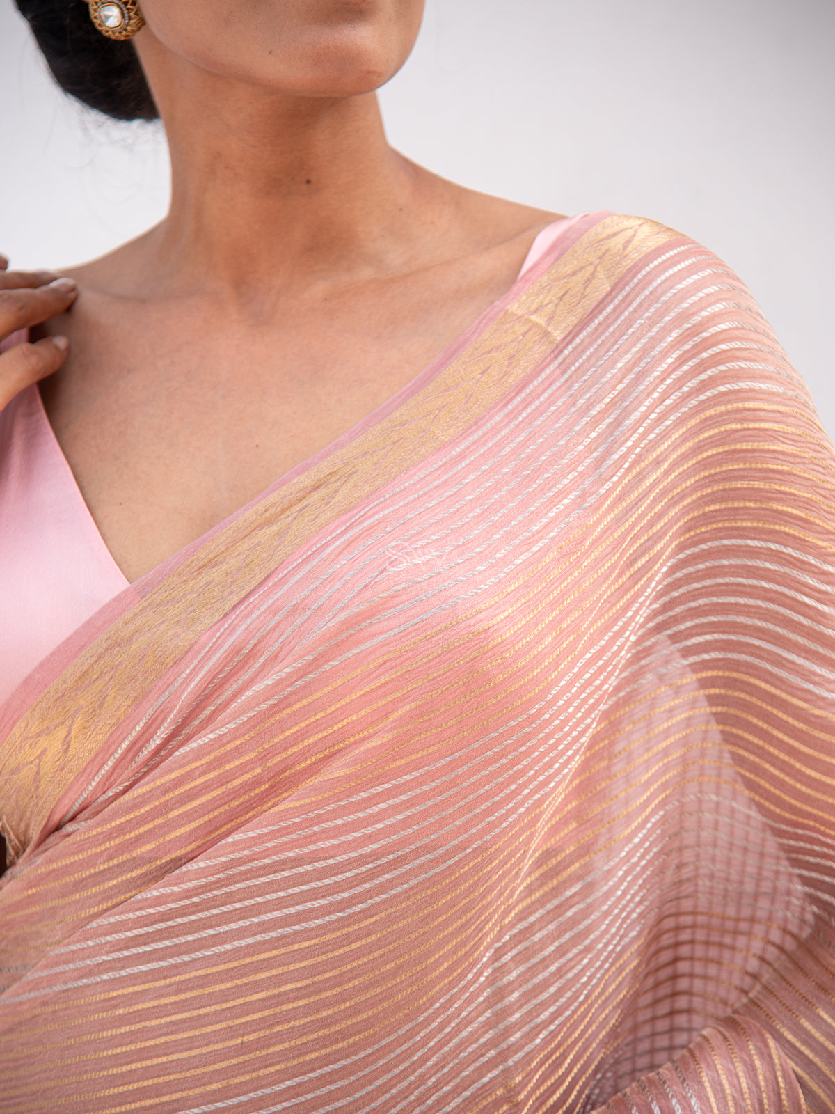 Pastel Pink Tissue Rangkat Handloom Banarasi Saree - Sacred Weaves