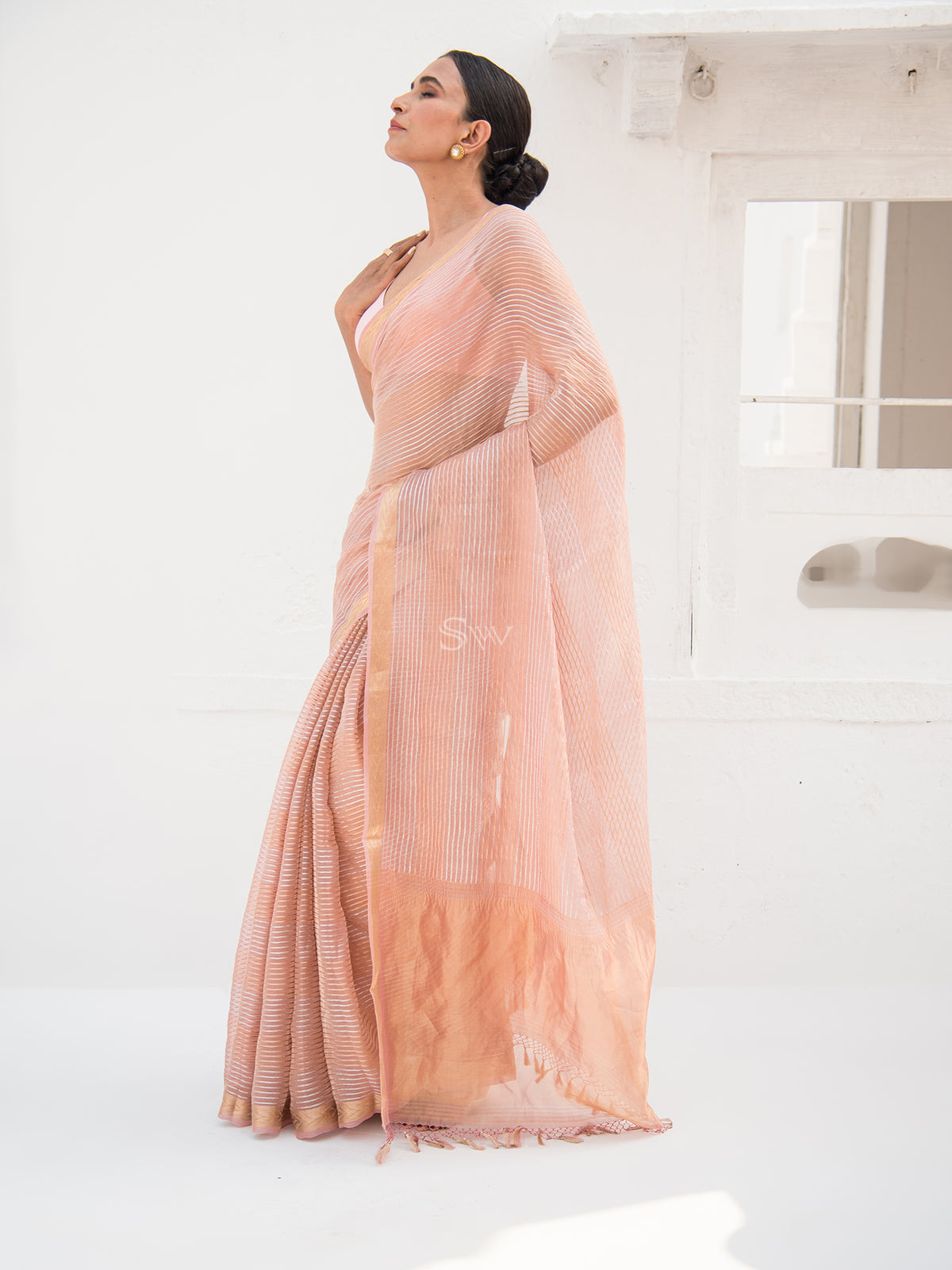 Pastel Pink Tissue Rangkat Handloom Banarasi Saree - Sacred Weaves