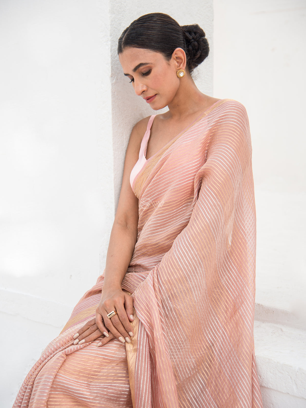 Pastel Pink Tissue Rangkat Handloom Banarasi Saree - Sacred Weaves
