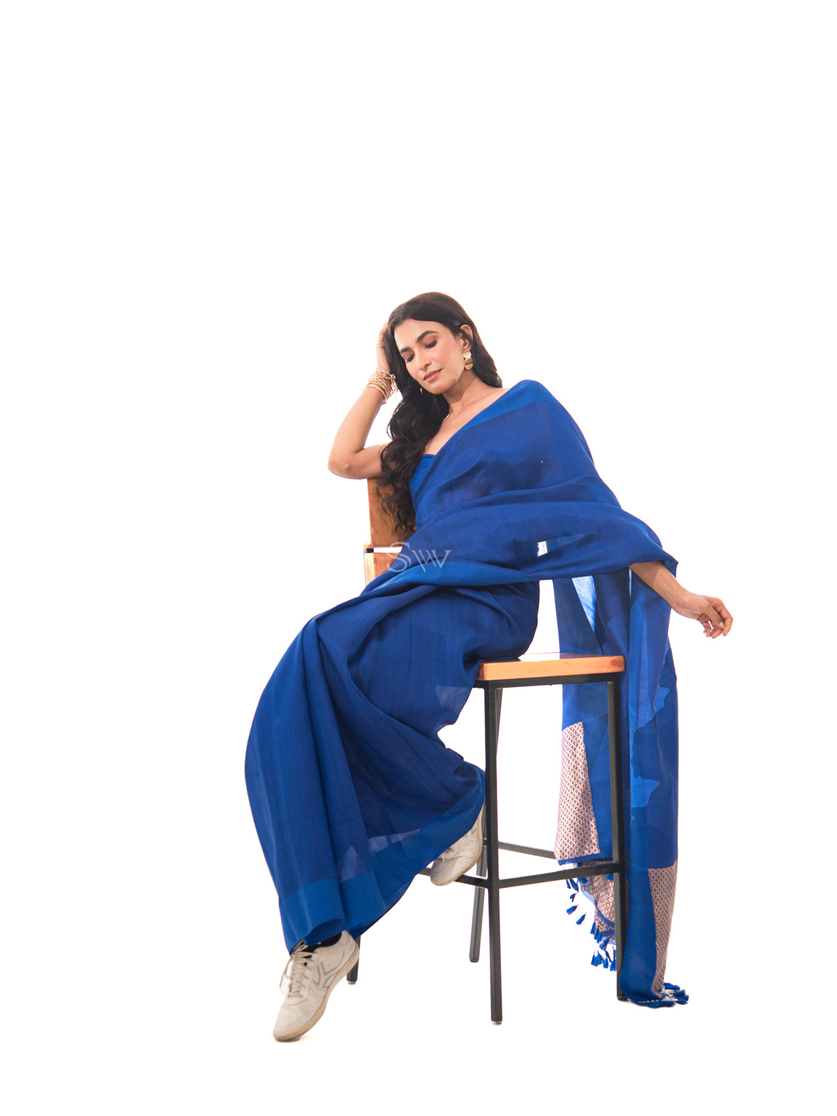 Blue Plain Silk Handloom Saree - Sacred Weaves
