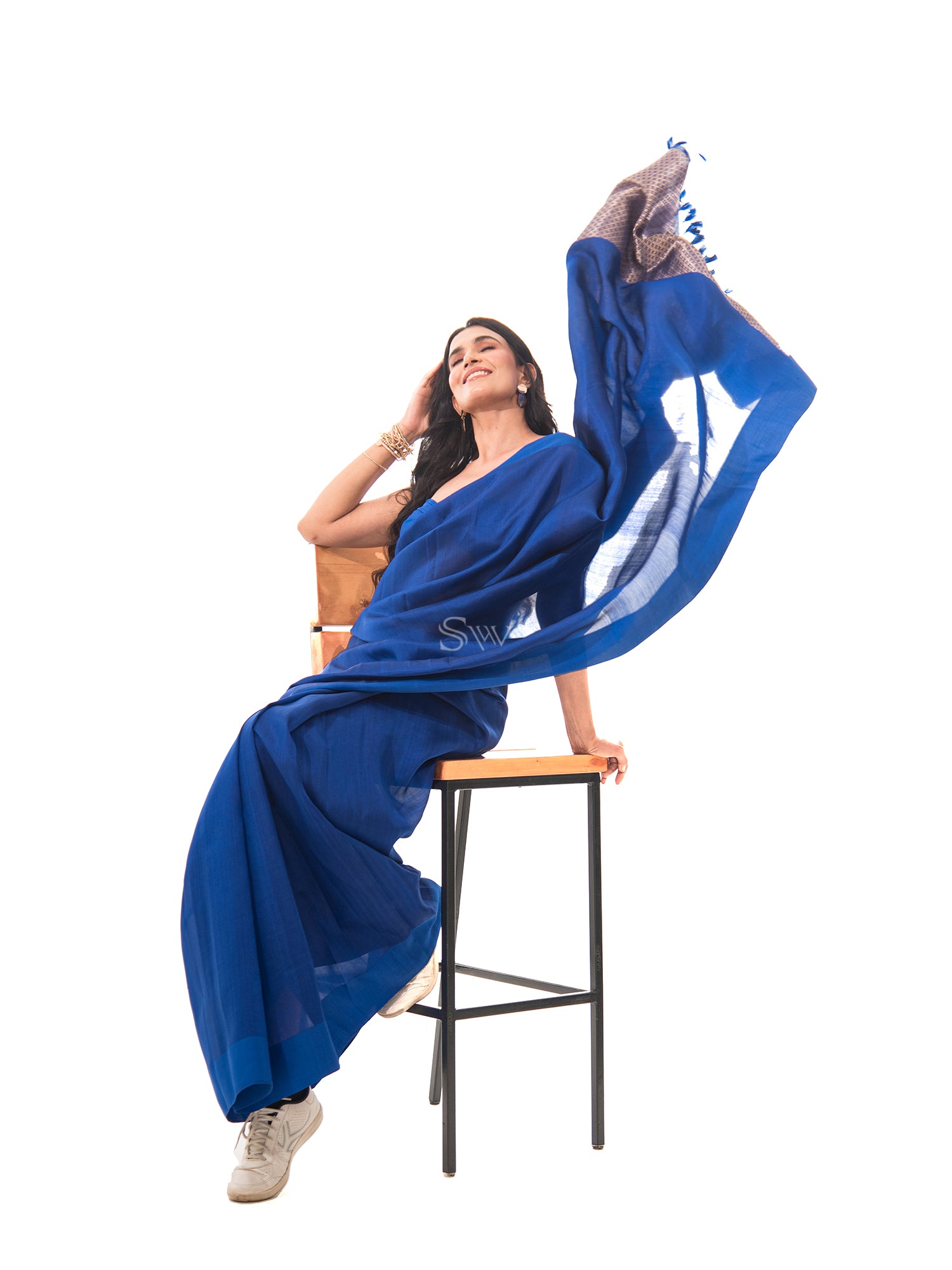 Blue Plain Silk Handloom Saree - Sacred Weaves