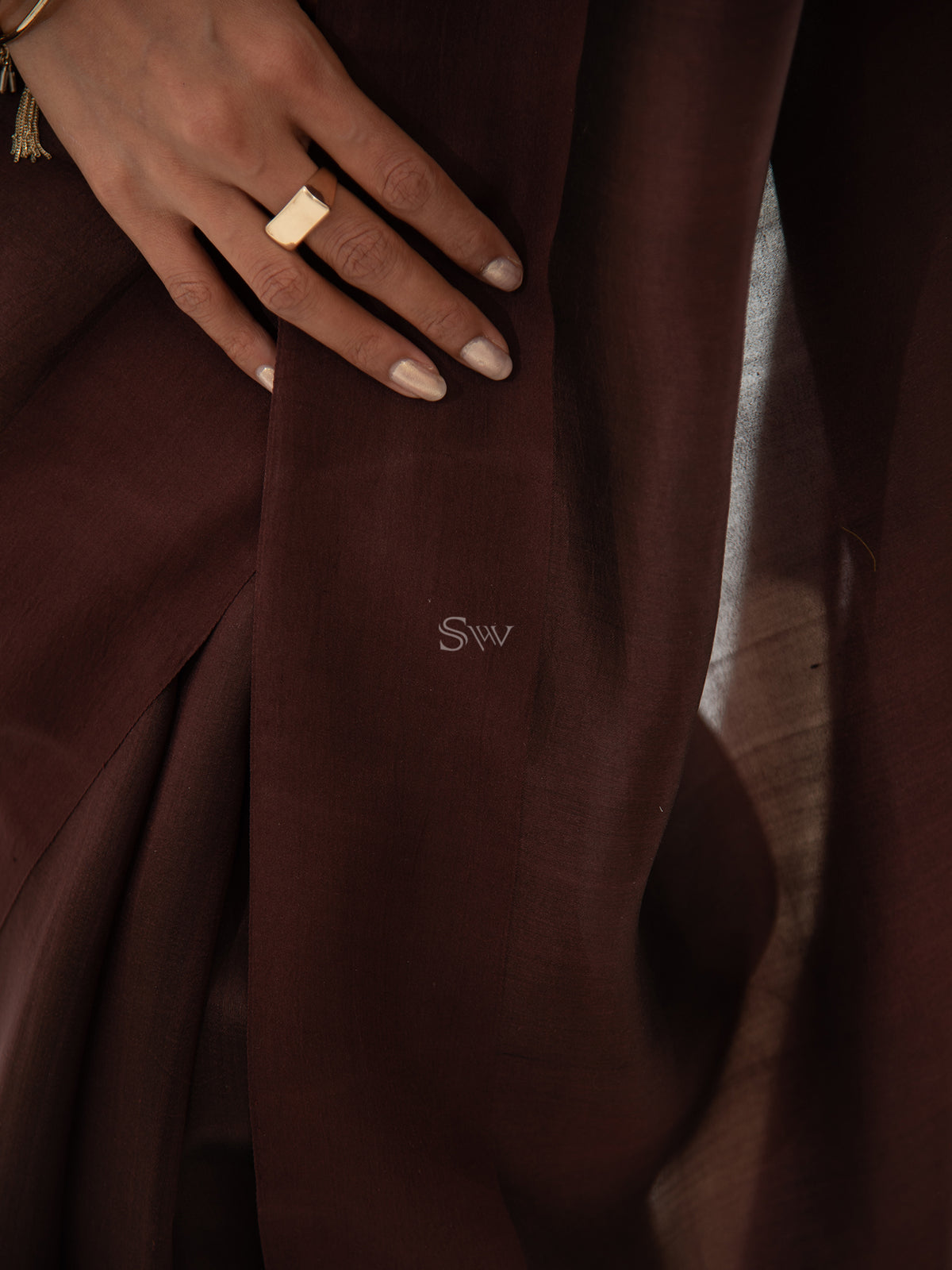 Brown Plain Silk Handloom Saree - Sacred Weaves