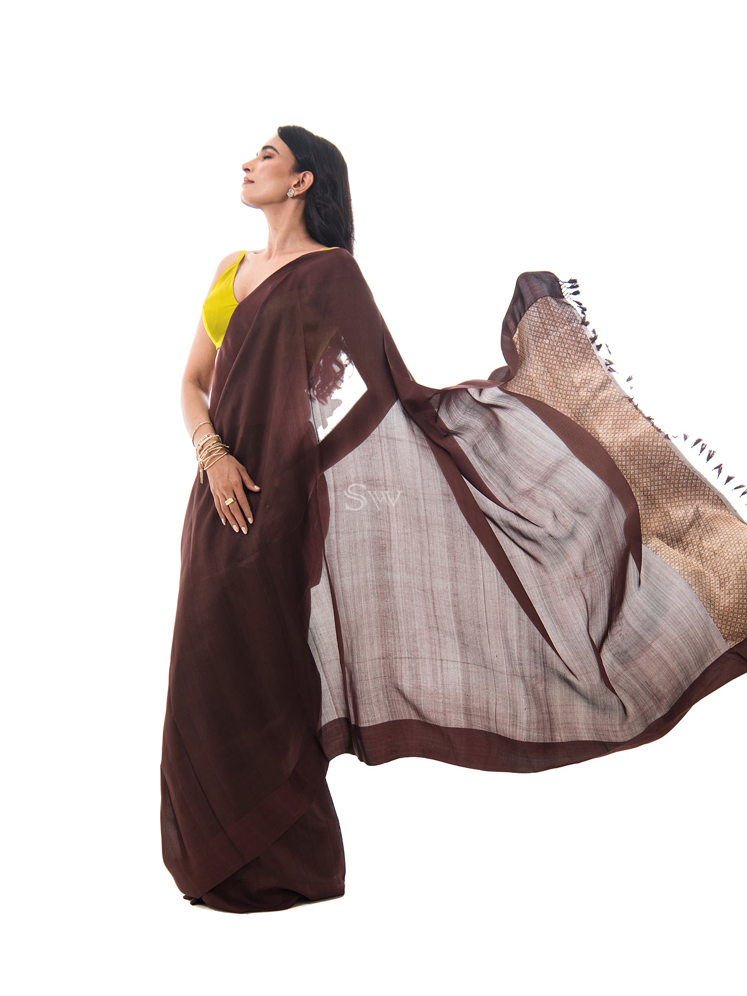 Brown Plain Silk Handloom Saree - Sacred Weaves