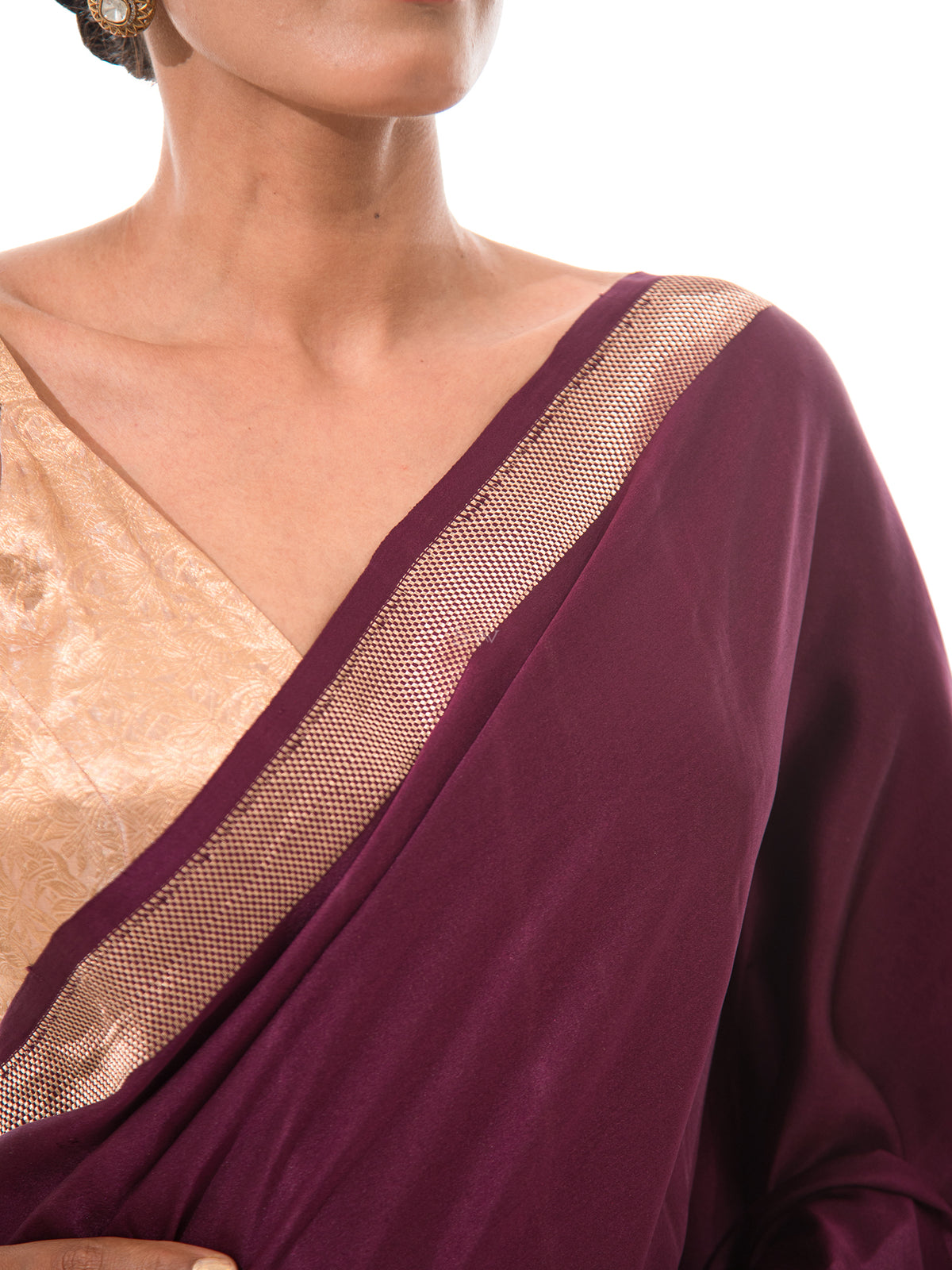 Wine Plain Satin Silk Handloom Banarasi Saree - Sacred Weaves