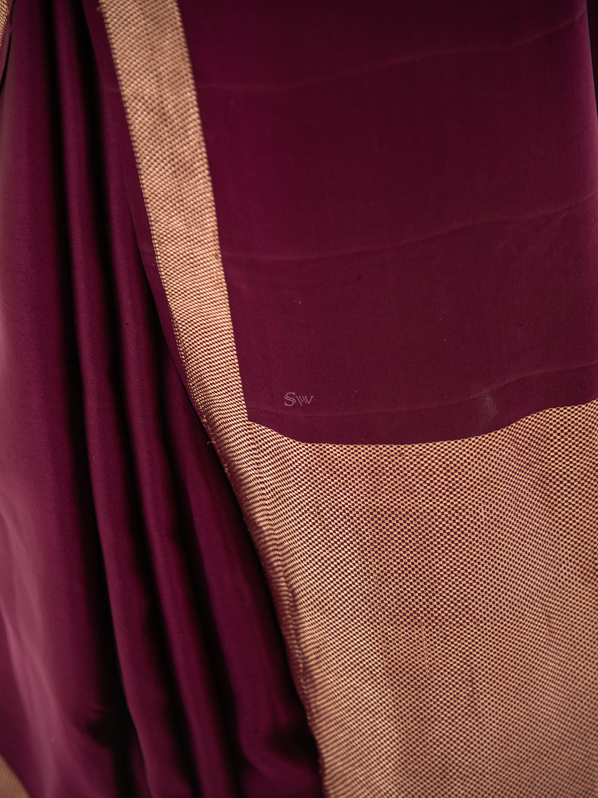 Wine Plain Satin Silk Handloom Banarasi Saree - Sacred Weaves