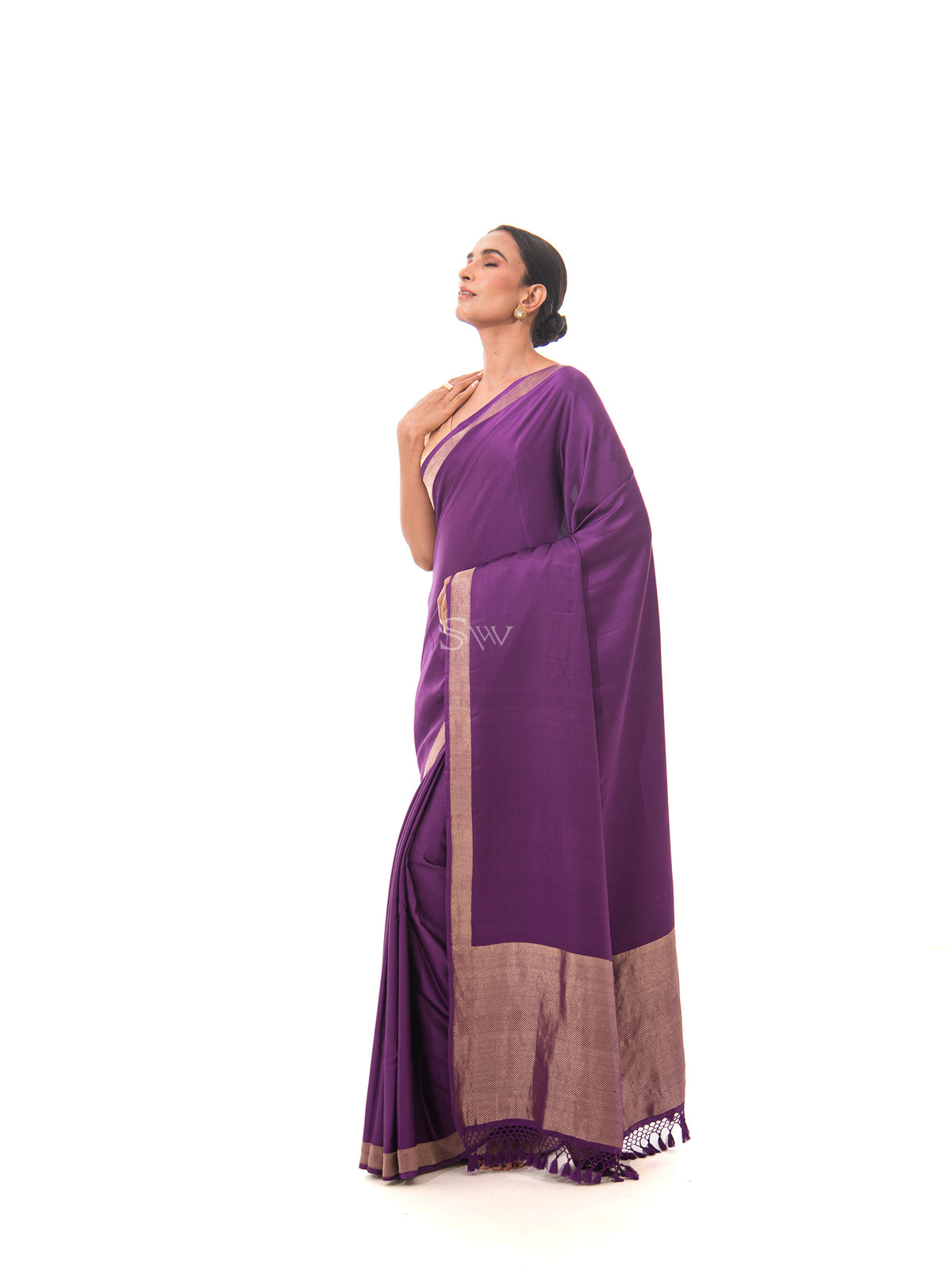 Purple Plain Satin Silk Handloom Banarasi Saree - Sacred Weaves