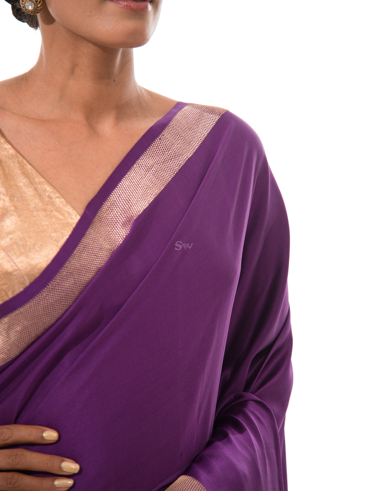 Purple Plain Satin Silk Handloom Banarasi Saree - Sacred Weaves