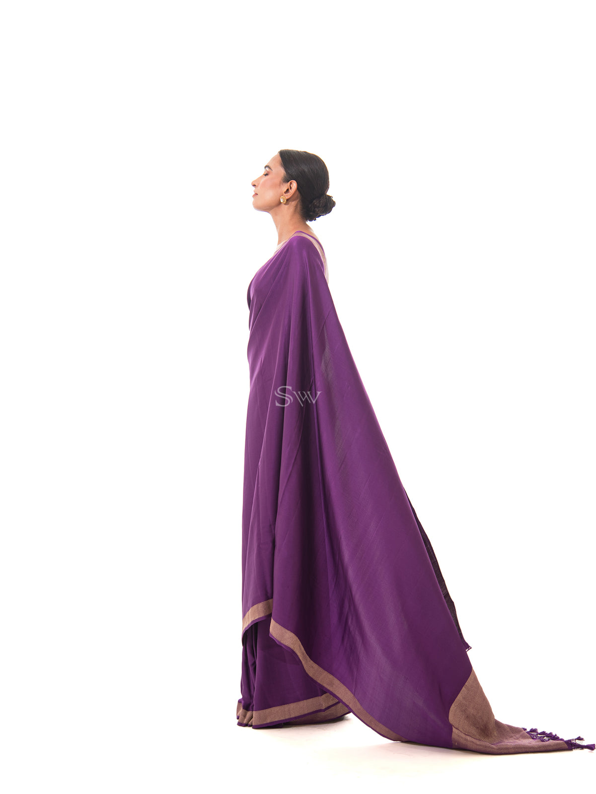 Purple Plain Satin Silk Handloom Banarasi Saree - Sacred Weaves