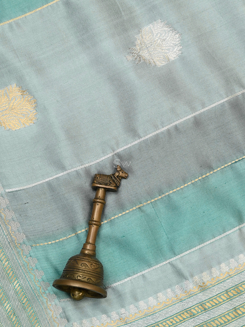 Pastel Grey Blue Sona Rupa Katan Silk Handloom Banarasi Saree - Sacred Weaves