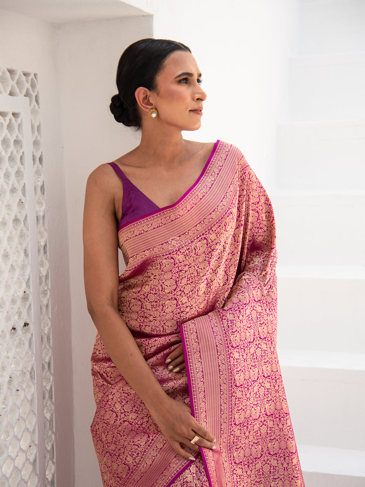 Dark Pink Shikargah Brocade Handloom Banarasi Saree - Sacred Weaves