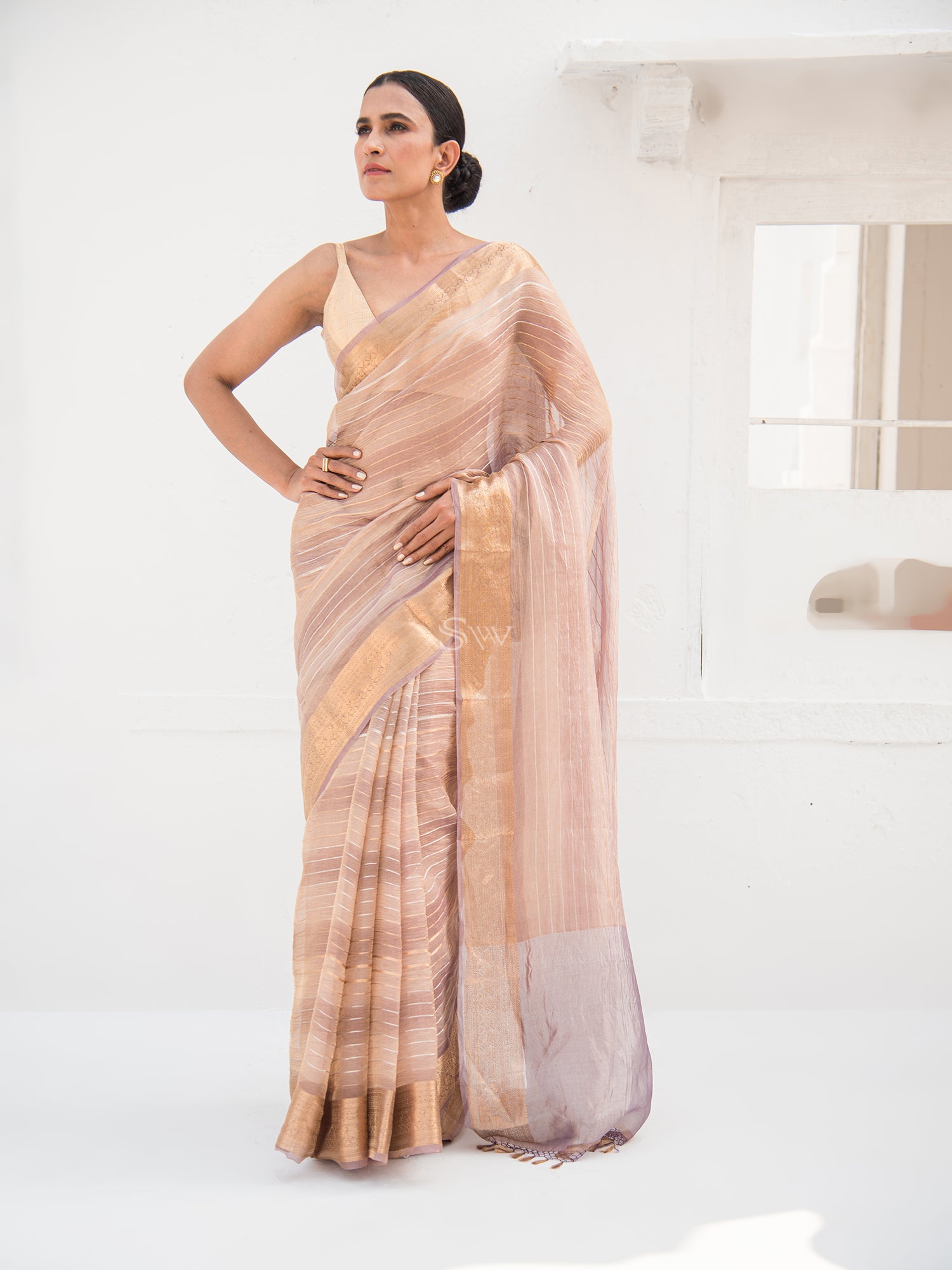 Pastel Purple Tissue Rangkat Handloom Banarasi Saree - Sacred Weaves