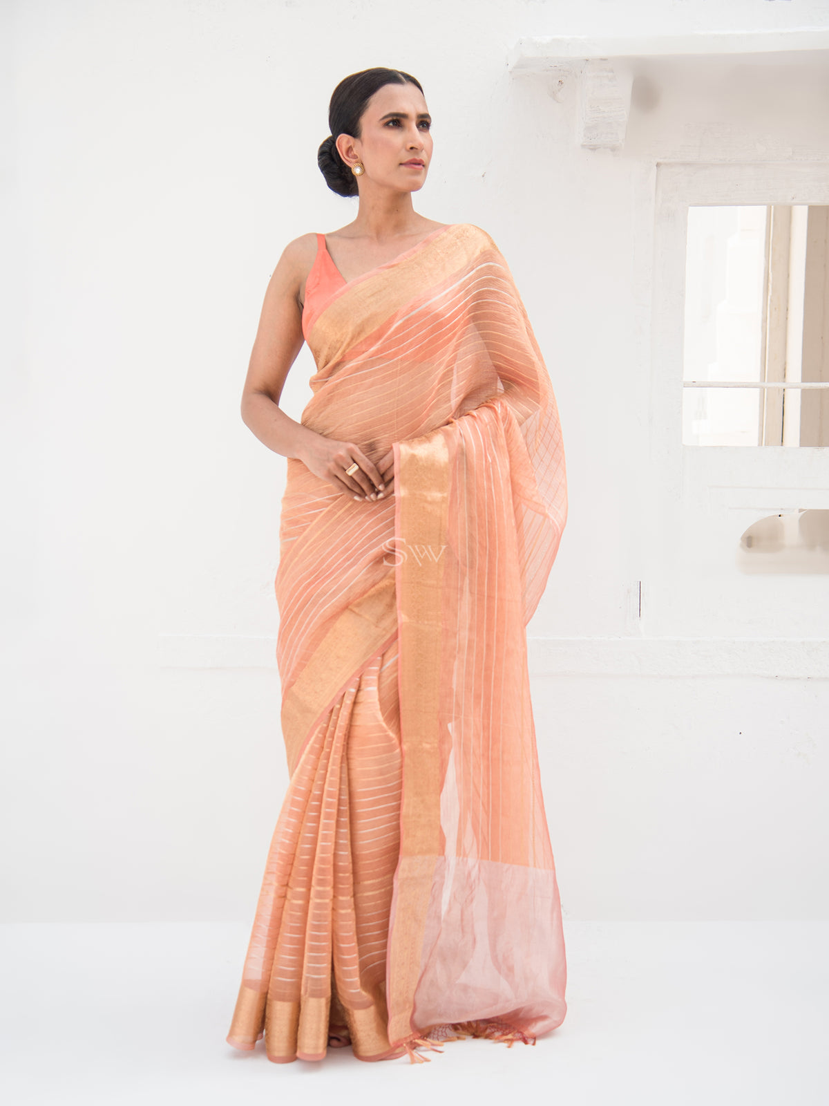 Peach Crush Tissue Rangkat Handloom Banarasi Saree