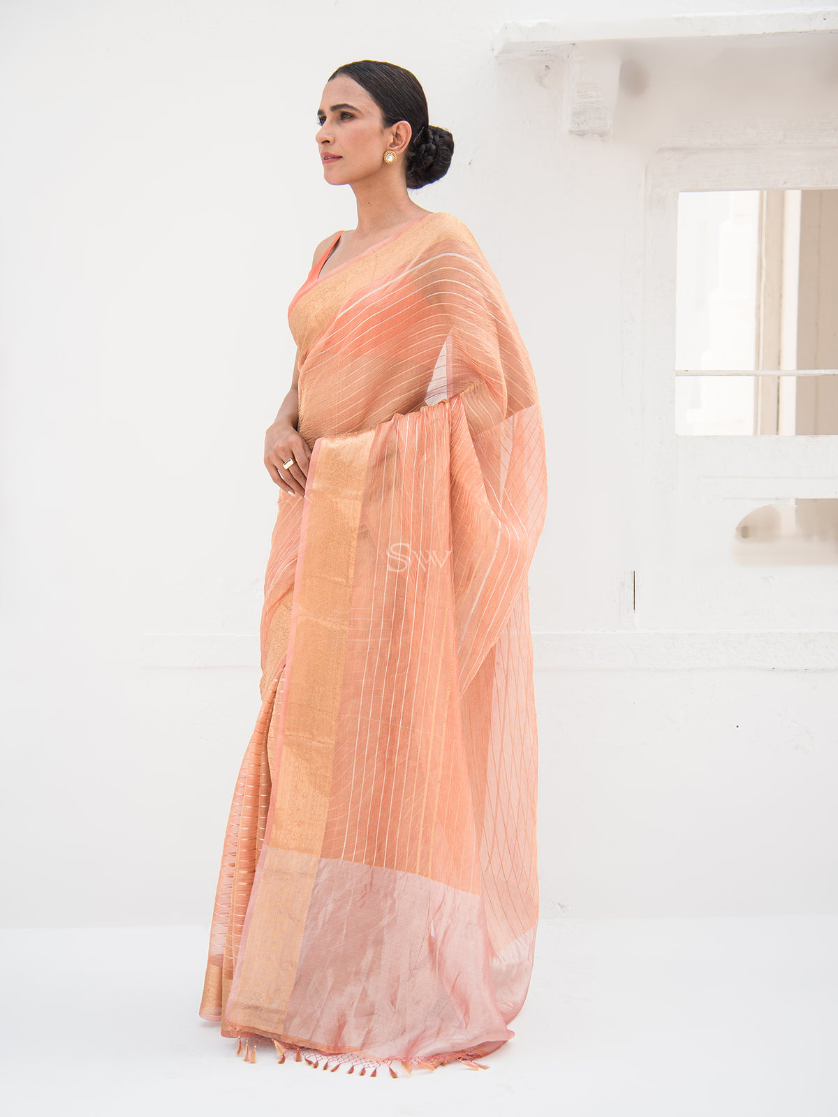 Peach Crush Tissue Rangkat Handloom Banarasi Saree