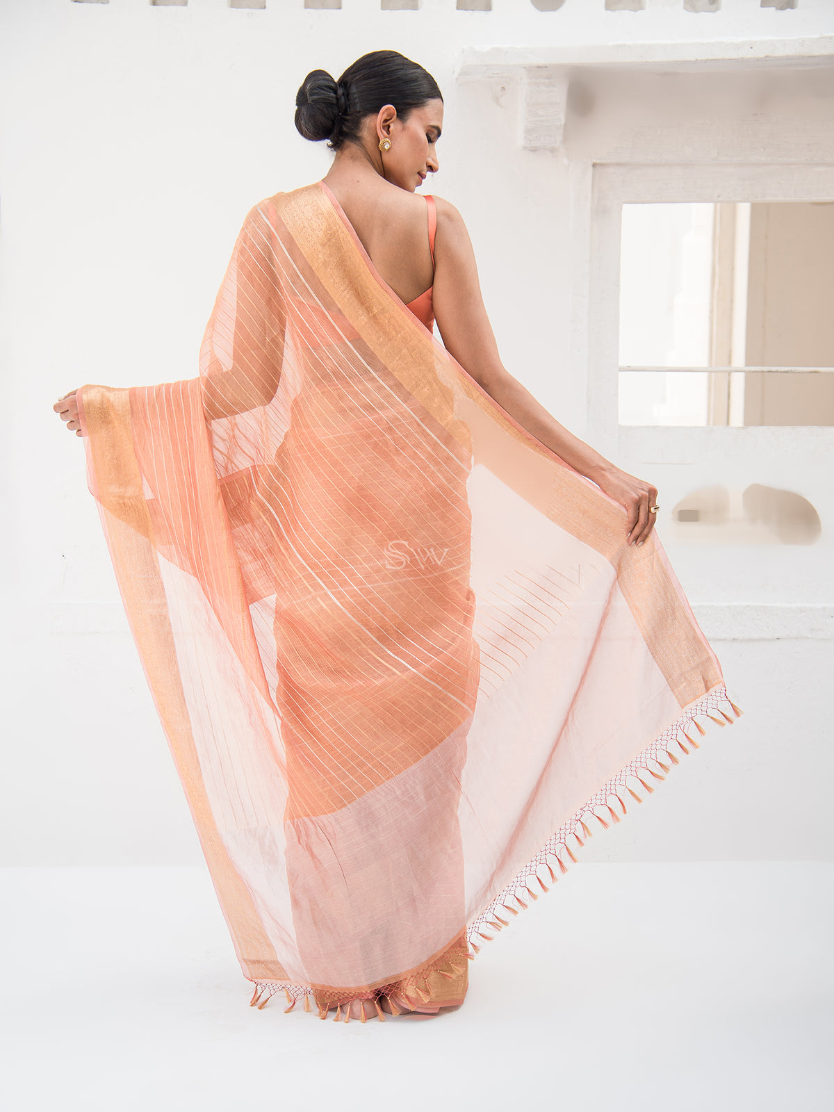 Peach Crush Tissue Rangkat Handloom Banarasi Saree