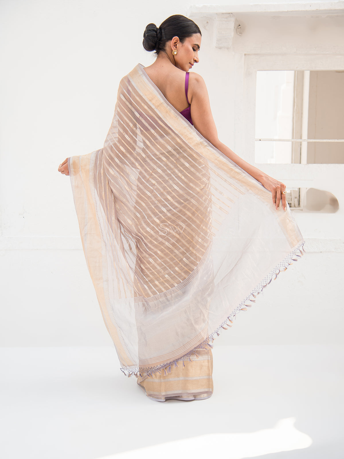 Grey Tissue Handloom Banarasi Saree - Sacred Weaves