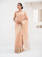 Pastel Peach Crush Tissue Handloom Banarasi Saree