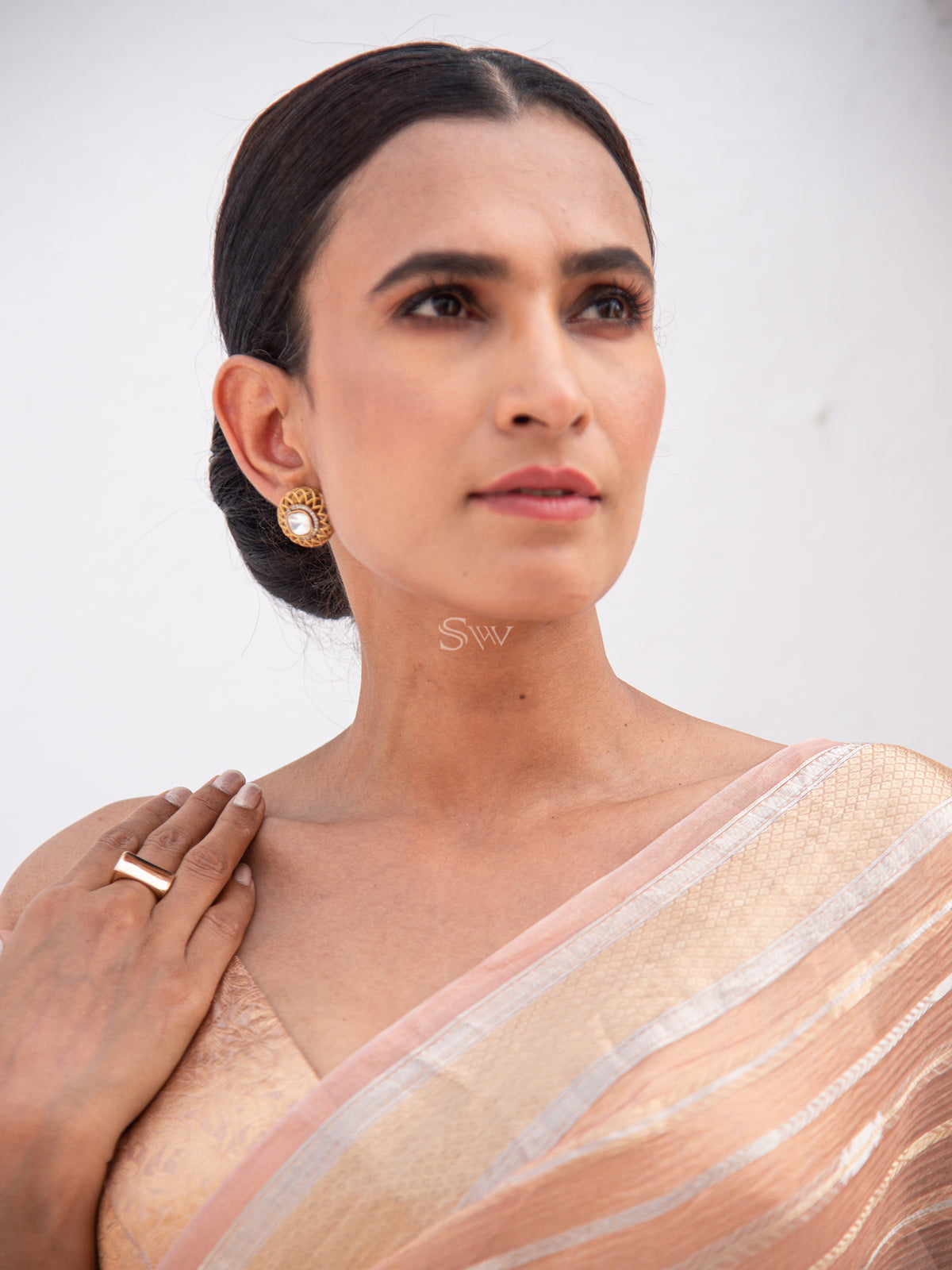 Pastel Peach Crush Tissue Handloom Banarasi Saree