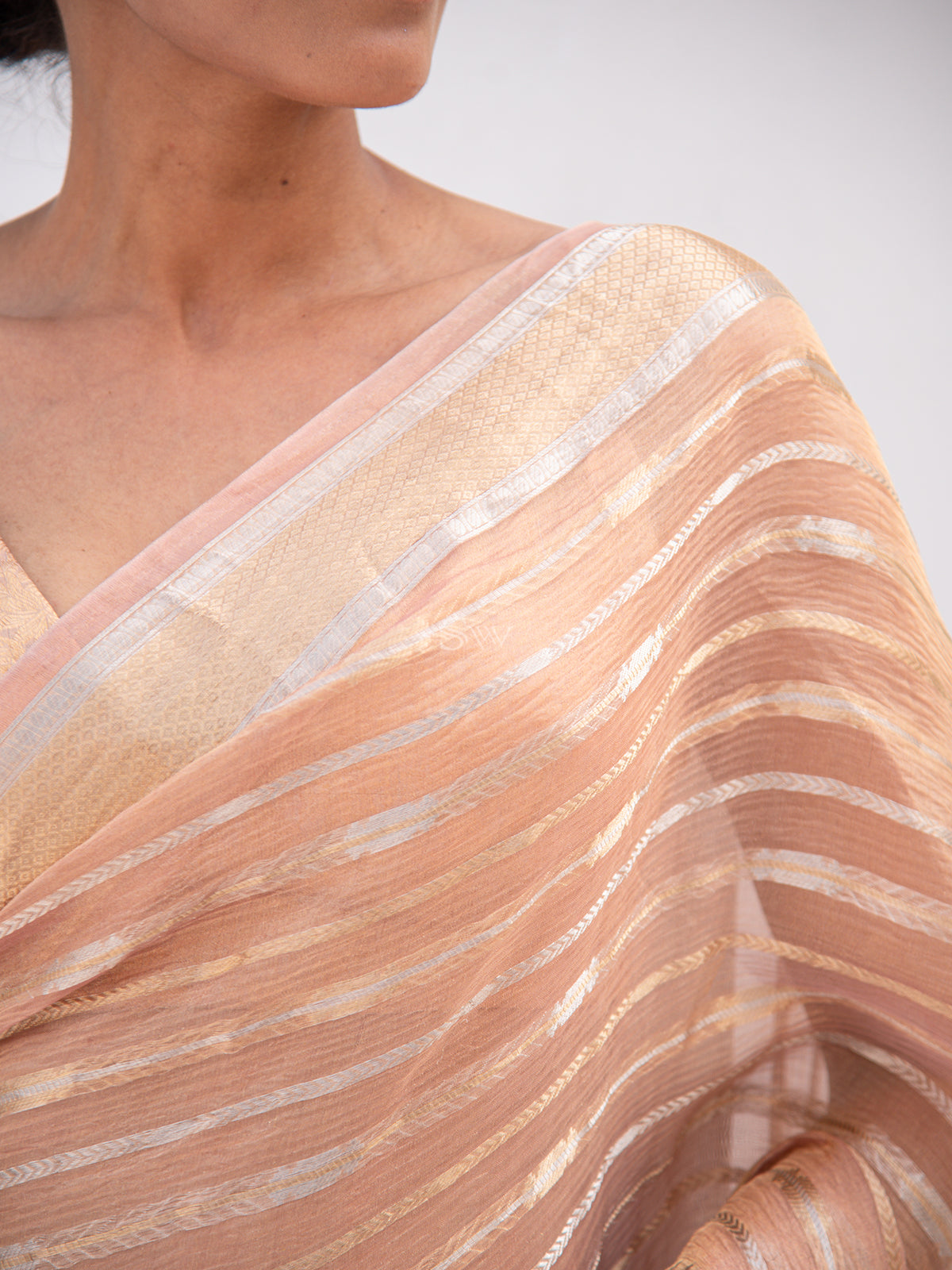 Pastel Peach Crush Tissue Handloom Banarasi Saree