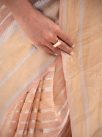 Pastel Peach Crush Tissue Handloom Banarasi Saree