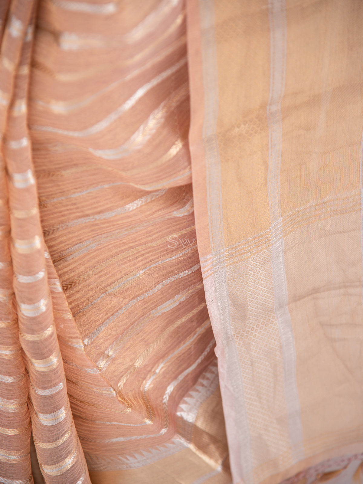 Pastel Peach Crush Tissue Handloom Banarasi Saree