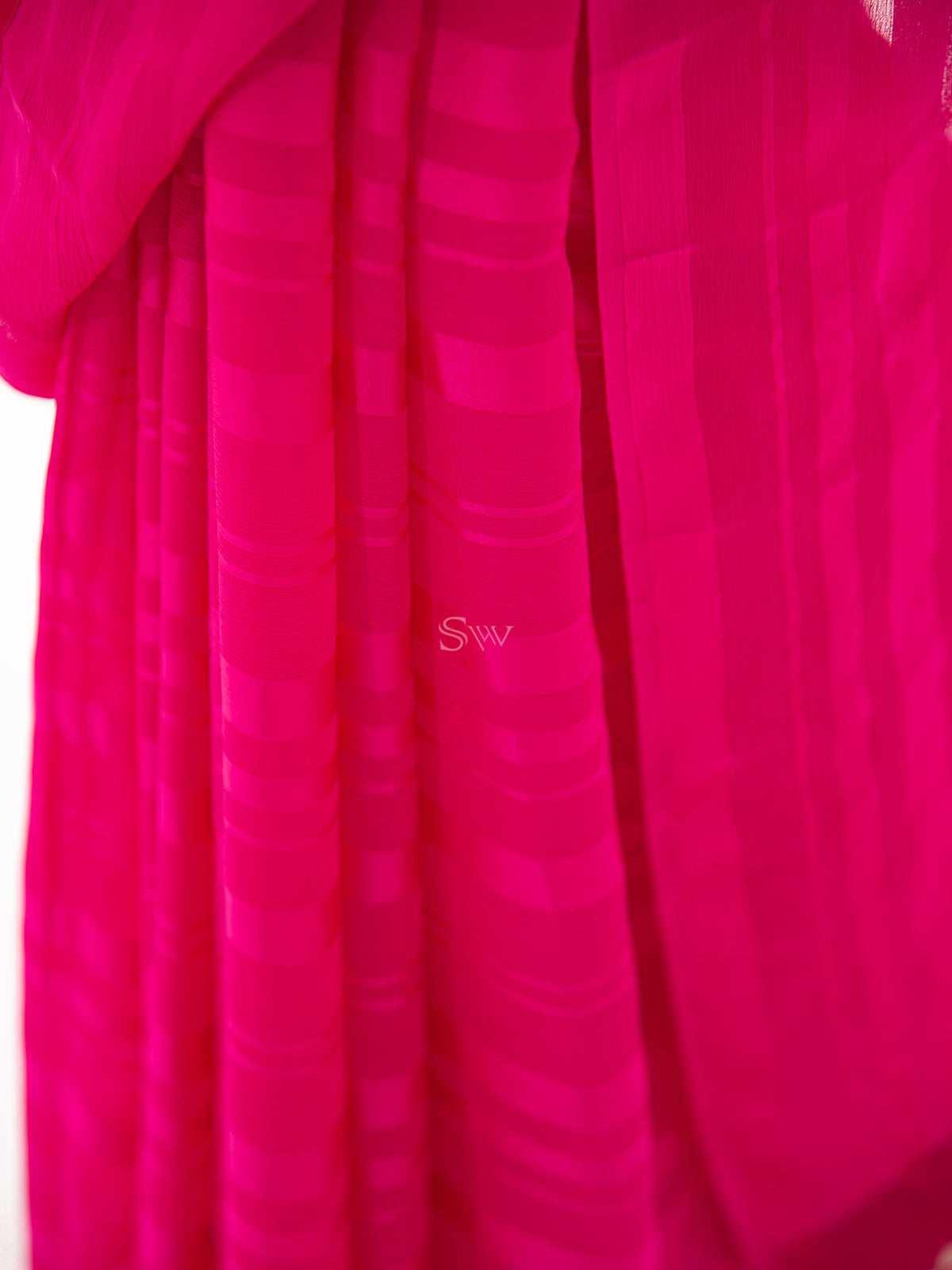Dark Pink Stripe Satin Georgette Handloom Saree - Sacred Weaves