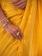 Mustard Stripe Satin Georgette Handloom Saree - Sacred Weaves