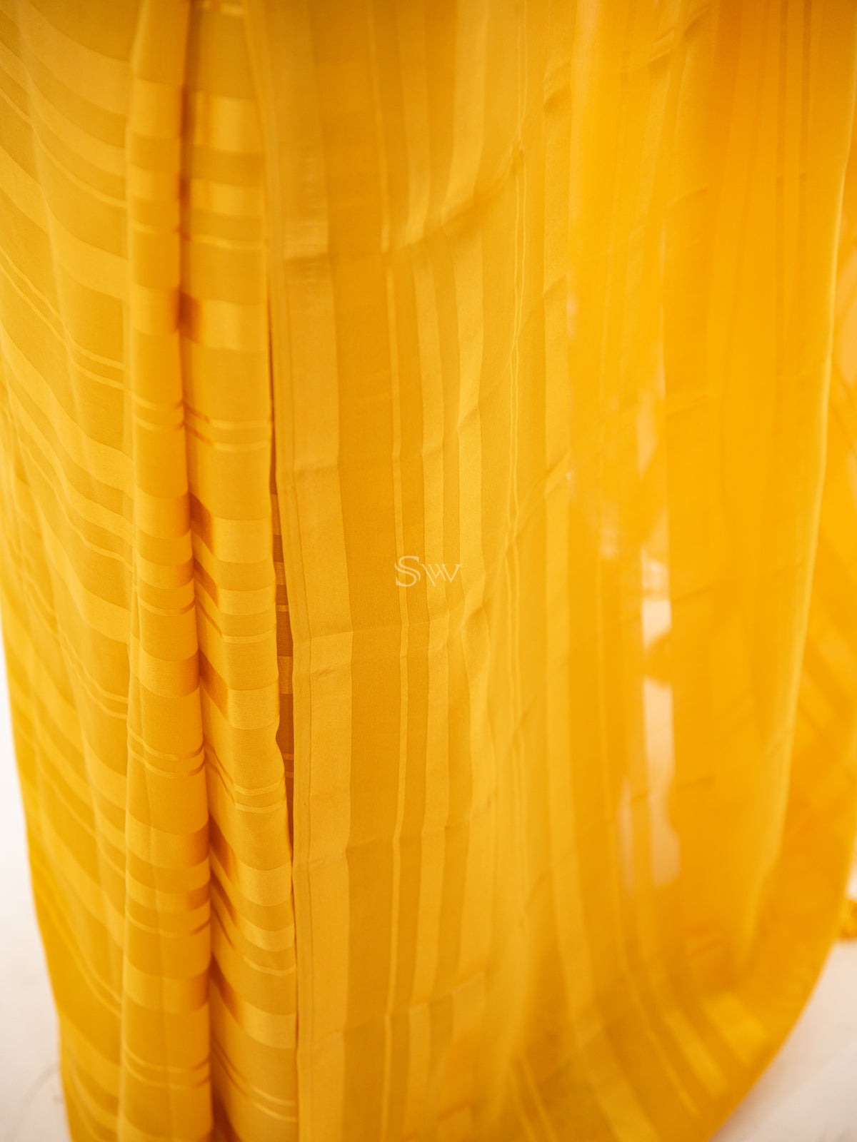 Mustard Stripe Satin Georgette Handloom Saree - Sacred Weaves