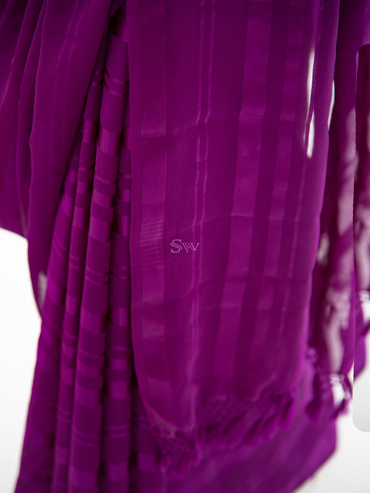 Dark Purple Stripe Satin Georgette Handloom Saree - Sacred Weaves