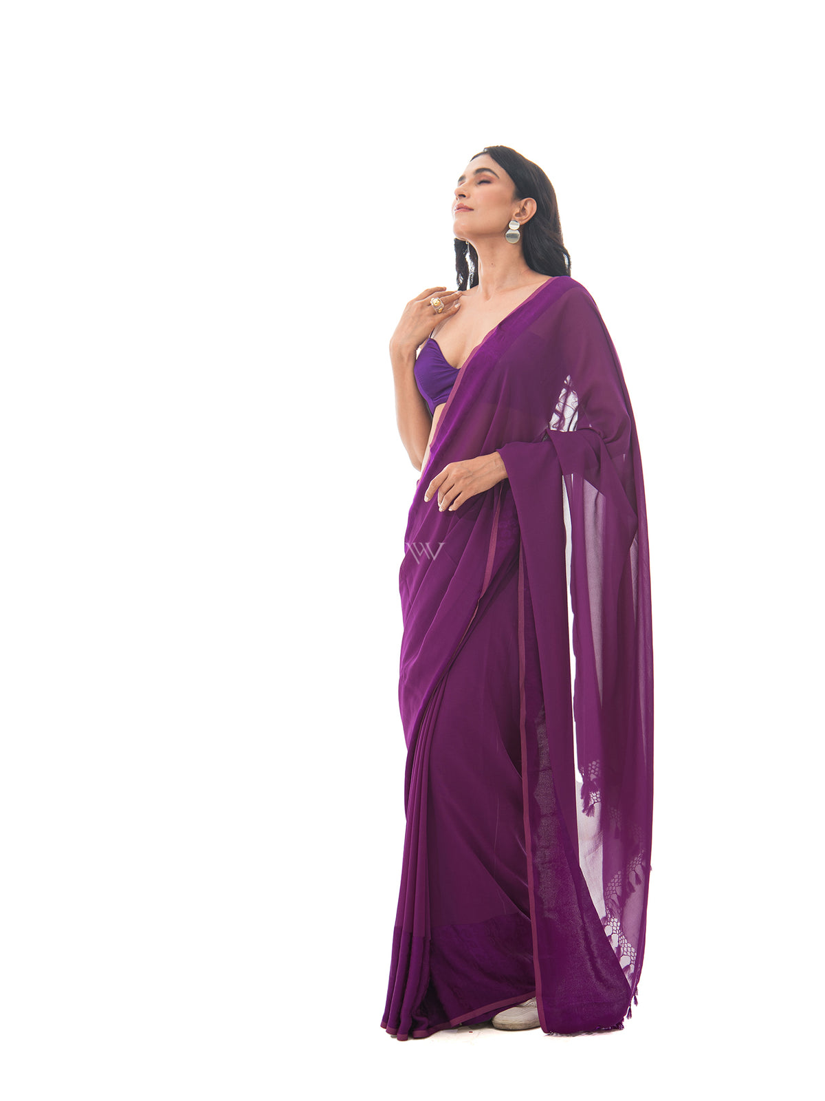 Dark Purple Plain Satin Georgette Handloom Saree - Sacred Weaves