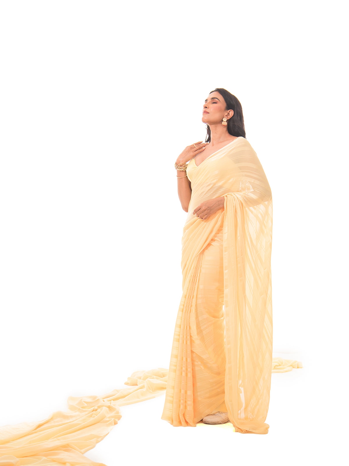 Yellow Stripe Satin Georgette Handloom Saree - Sacred Weaves