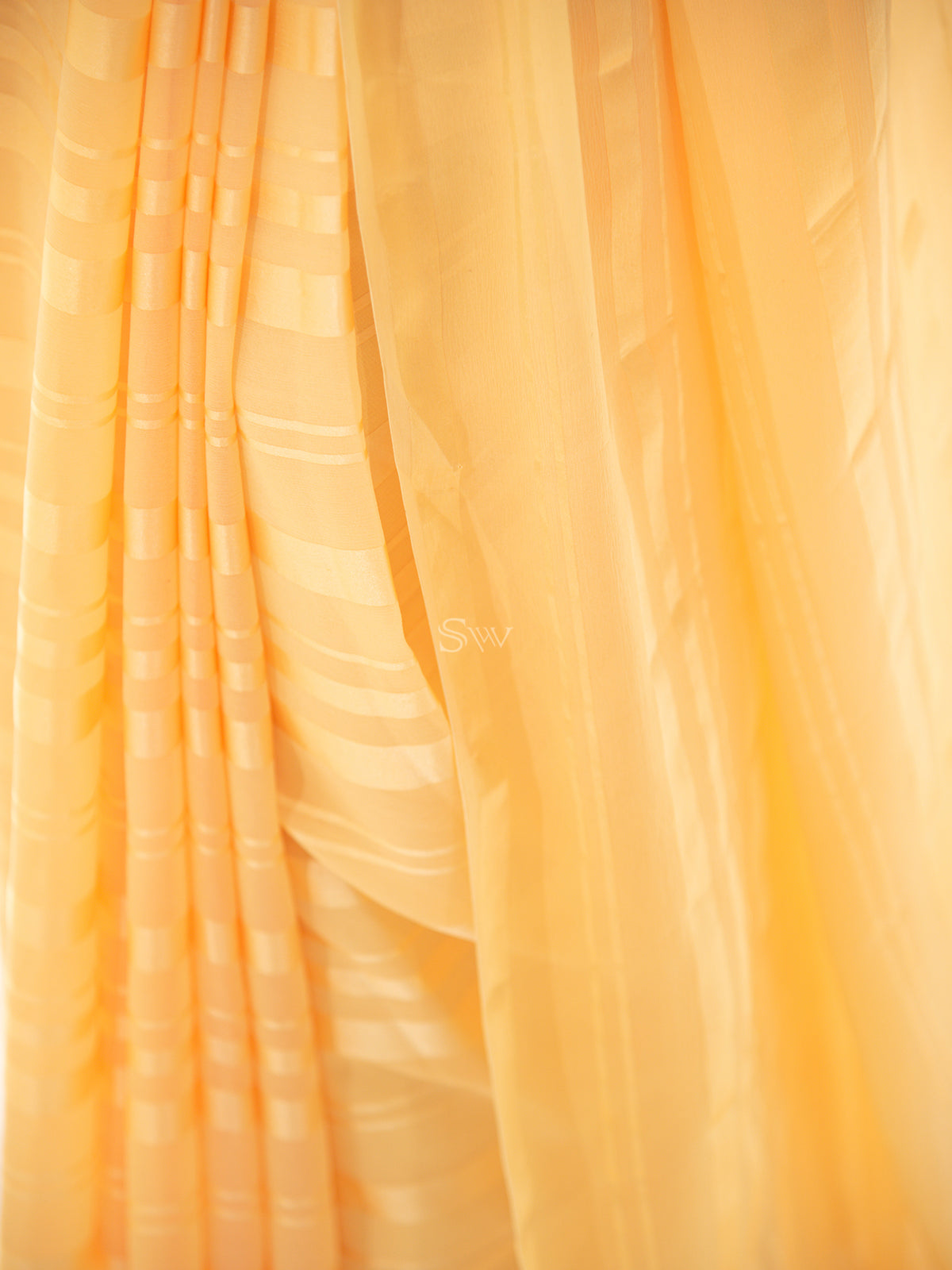 Yellow Stripe Satin Georgette Handloom Saree - Sacred Weaves