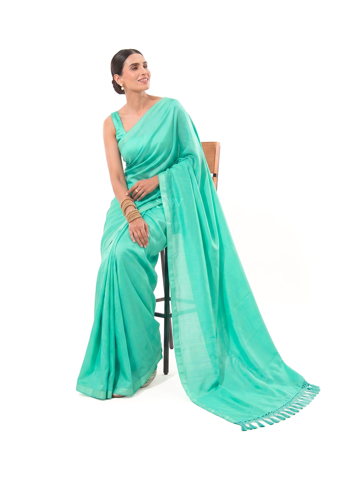 Turquoise Blue Plain Silk Handloom Saree - Sacred Weaves