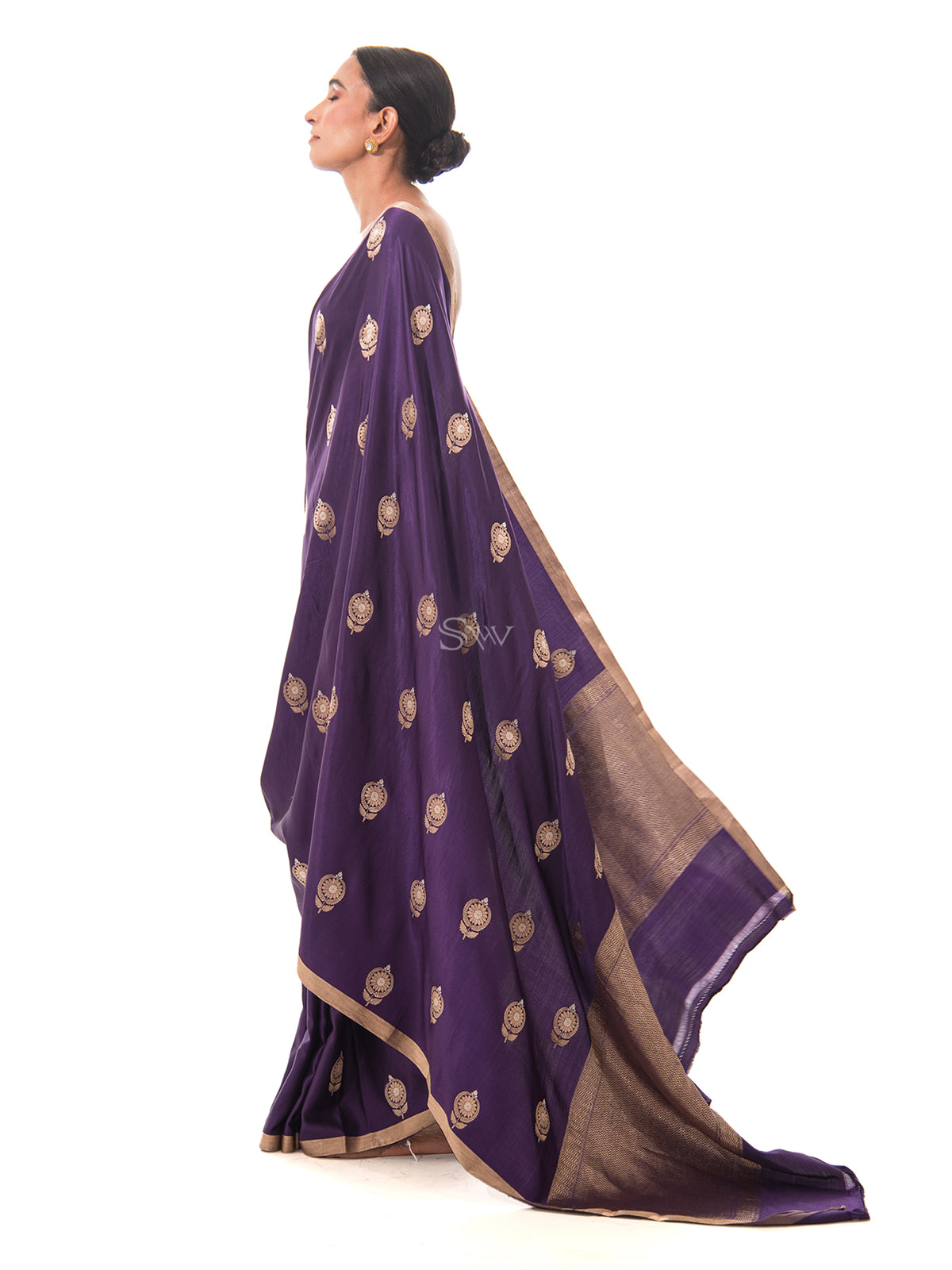 Dark Purple Mashru Satin Silk Handloom Banarasi Saree - Sacred Weaves