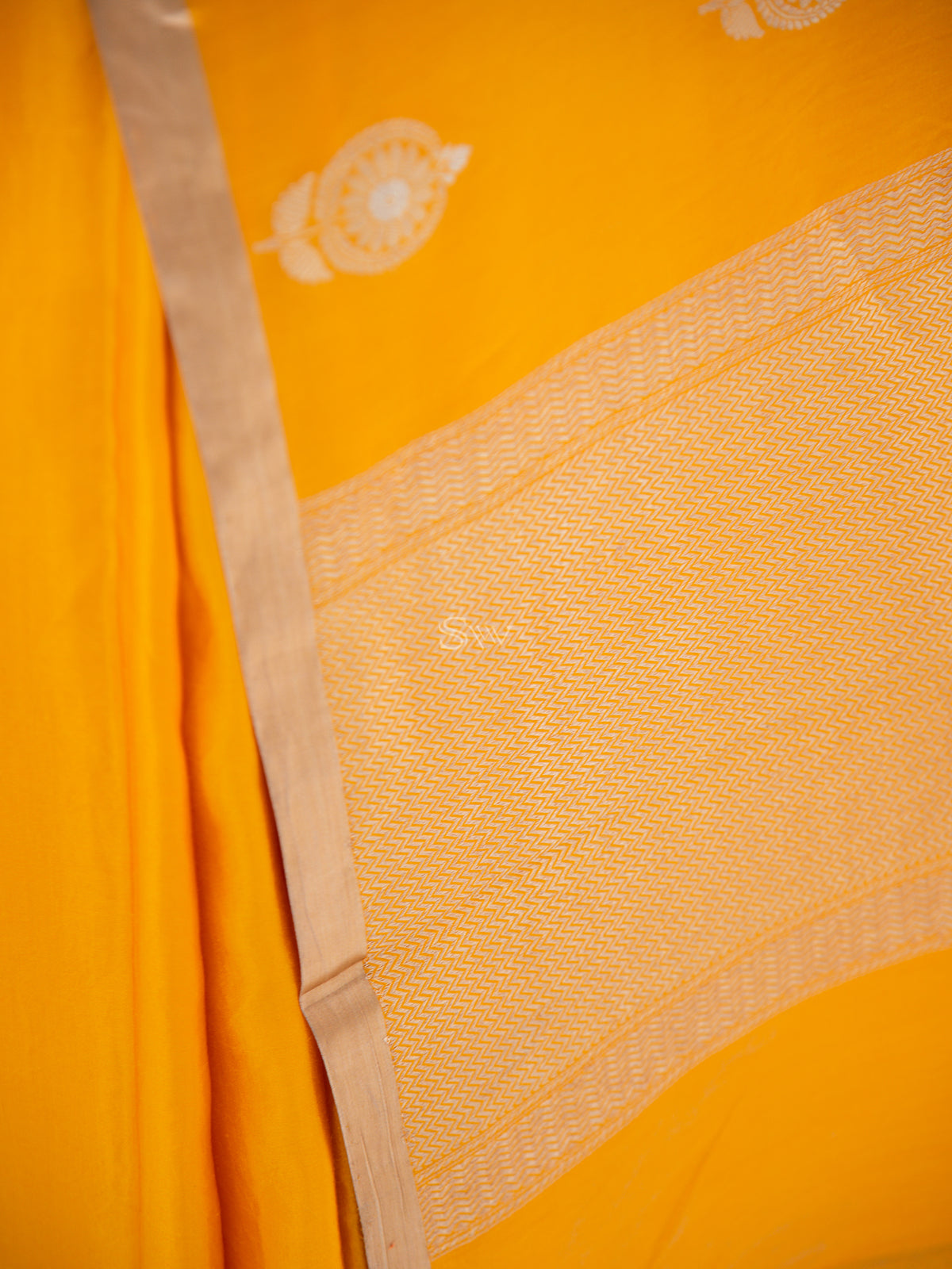 Mustard Mashru Satin Silk Handloom Banarasi Saree - Sacred Weaves