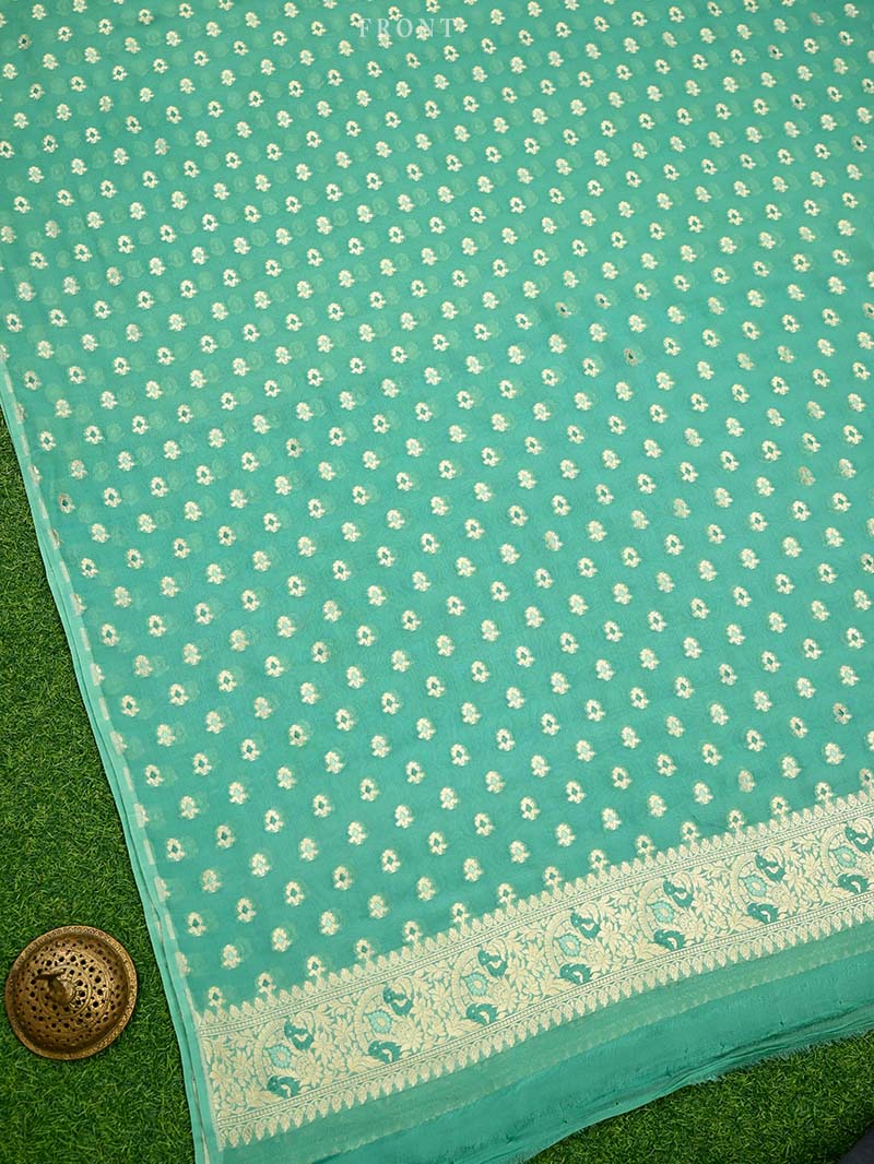 Sea Green Meenakari Khaddi Georgette Handloom Banarasi Suit - Sacred Weaves