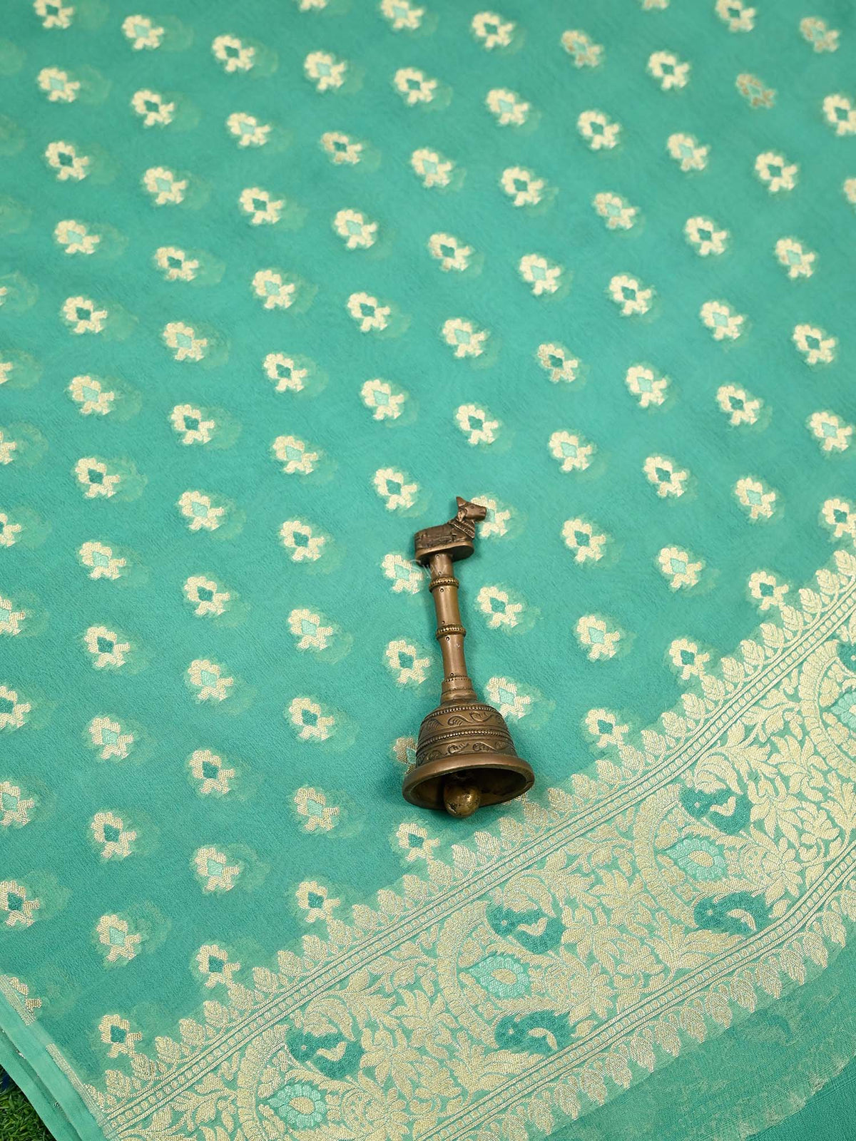 Sea Green Meenakari Khaddi Georgette Handloom Banarasi Suit - Sacred Weaves