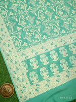 Sea Green Meenakari Khaddi Georgette Handloom Banarasi Suit - Sacred Weaves